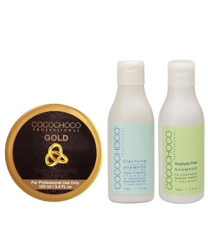 COCOCHOCO Gold sākuma komplekts Nr.1 (COCOCHOCO Gold keratīns 100ml+attīrošais šampūns 150ml + šampūns bez sulfātiem 150ml)