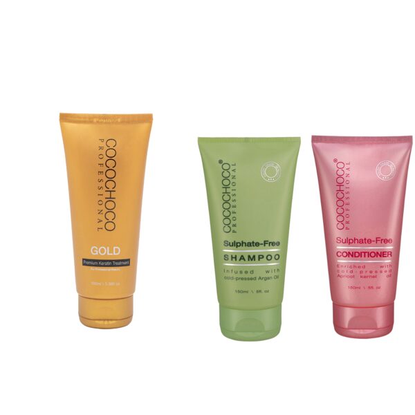 COCOCHOCO Gold 100ml, kondicionieris 150ml, šampūns bez sulfātiem 150ml