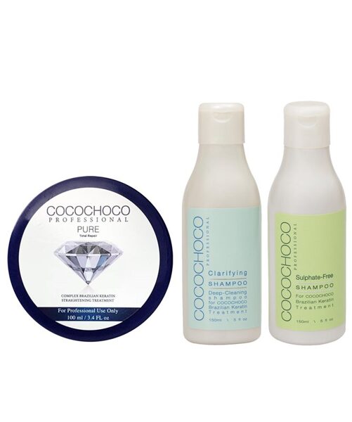 COCOCHOCO PURE sākuma komplekts Nr.1 (COCOCHOCO PURE keratīns 100ml+attīrošais šampūns 150ml + šampūns bez sulfātiem 150ml)