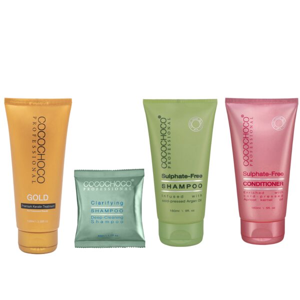 COCOCHOCO Gold 100ml + šampūns bez sulfātiem 150ml + kondicionieris 150ml + attīrošais šampūns 50ml