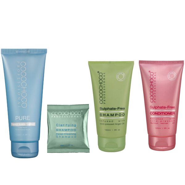 COCOCHOCO Pure 100ml + šampūns bez sulfātiem 150ml + kondicionieris 150ml + attīrošais šampūns 50ml