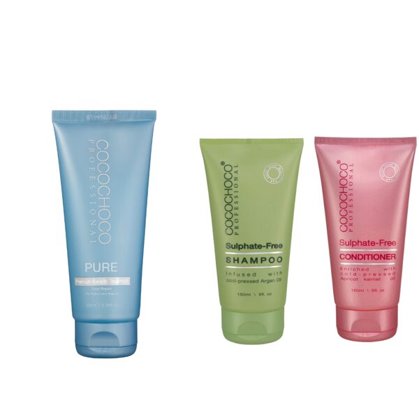 COCOCHOCO Pure 100ml, kondicionieris 150ml, šampūns bez sulfātiem 150ml