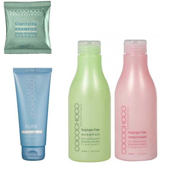 COCOCHOCO Pure 100ml + COCOCHOCO attīrošais šampūns 50ml + COCOCHOCO šampūns bez sulfātiem 400ml + COCOCHOCO kondicionieris 400ml