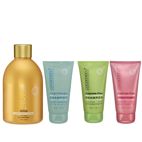 COCOCHOCO GOLD 250ml + attīrošais šampūns 150ml + šampūns bez sulfātiem 150ml,  kondicionieris 150ml