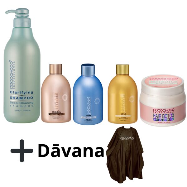 COCOCHOCO Original 250ml + PURE 250ml + Gold 250ml + Attīrošais šampūns 1000ml + DĀVANA COCOCHOCO peņuārs